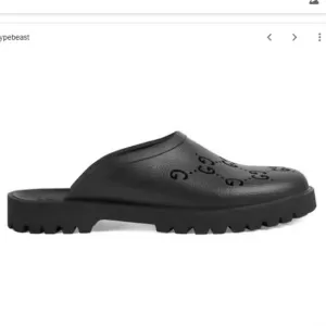 Gucci Unisex Black Rubber Logo Mules Slides Clogs Size 8 Mens 10 Womens