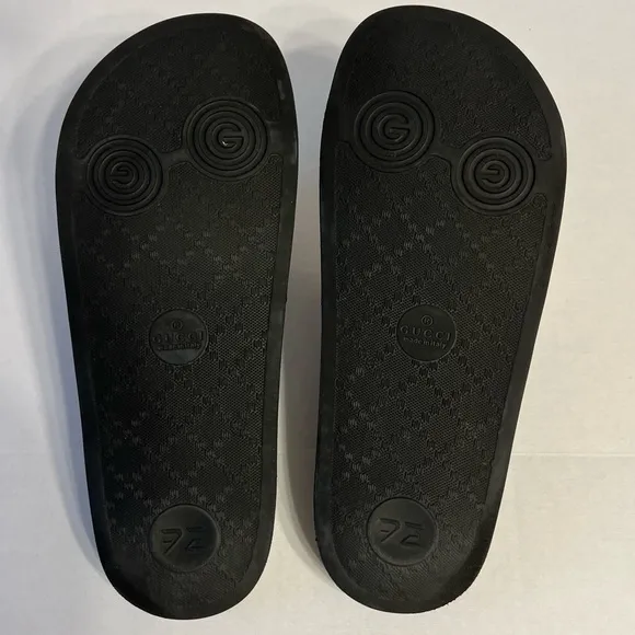 Gucci WEB RUBBER Slides IN‎ BLACK Blue / Red &amp; White Sandals men’s UK size 6