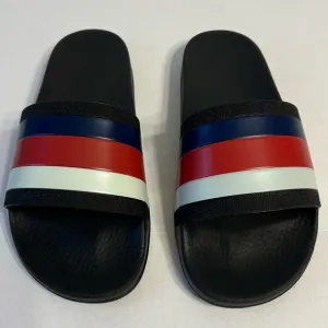 Gucci WEB RUBBER Slides IN‎ BLACK Blue / Red &amp; White Sandals men’s UK size 6
