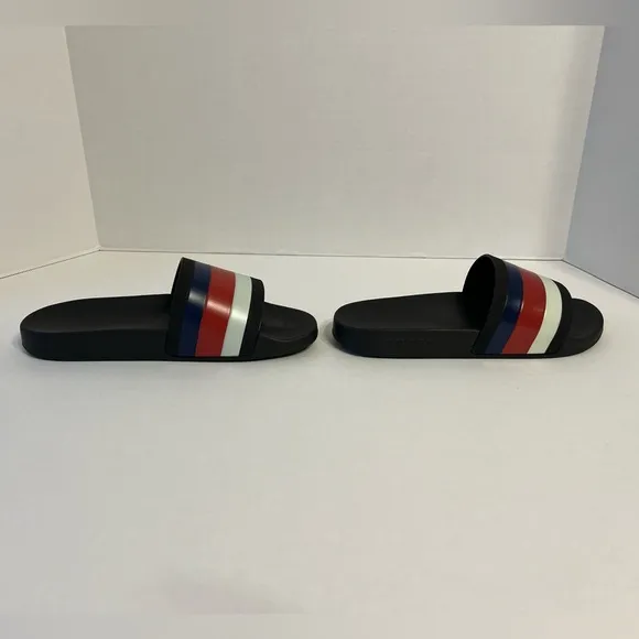Gucci WEB RUBBER Slides IN‎ BLACK Blue / Red &amp; White Sandals men’s UK size 6
