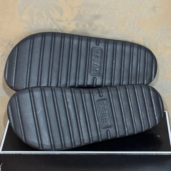 Guess Mens Magaria Black Embossed Logo Slide Strap Sandals 9 M