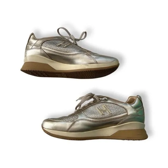Hogan gold leather fashion sneakers size 40