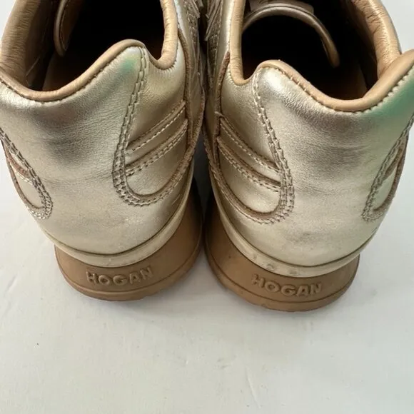Hogan gold leather fashion sneakers size 40