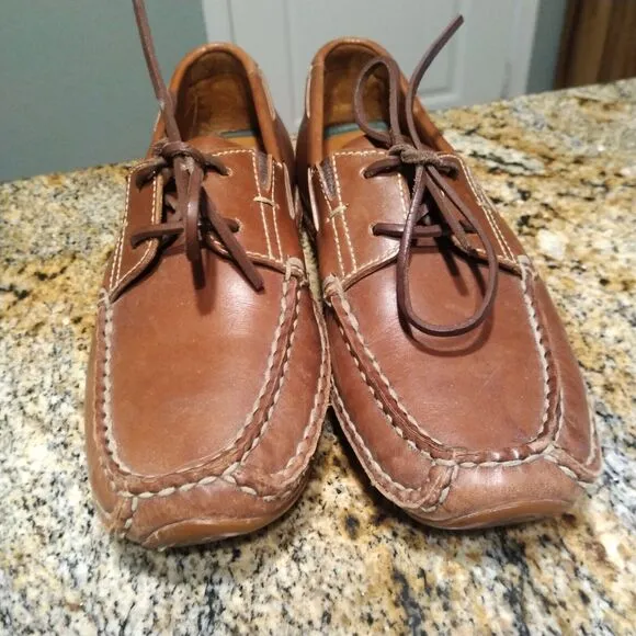 H.S. Trask Mens Brown Leather Vibram Sole Loafers Boat Shoes 9.5 M H3182-292 EUC