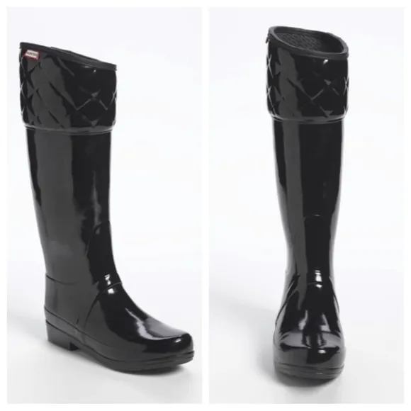 Hunter Black Quilted Asymmetrical Rigley WaterproofTall Rain Boots