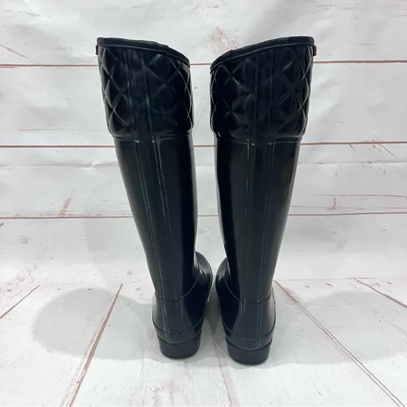 Hunter Black Quilted Asymmetrical Rigley WaterproofTall Rain Boots