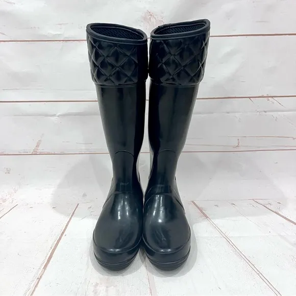 Hunter Black Quilted Asymmetrical Rigley WaterproofTall Rain Boots