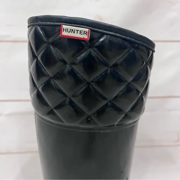 Hunter Black Quilted Asymmetrical Rigley WaterproofTall Rain Boots