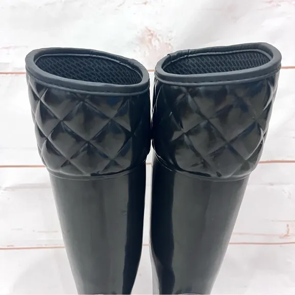 Hunter Black Quilted Asymmetrical Rigley WaterproofTall Rain Boots