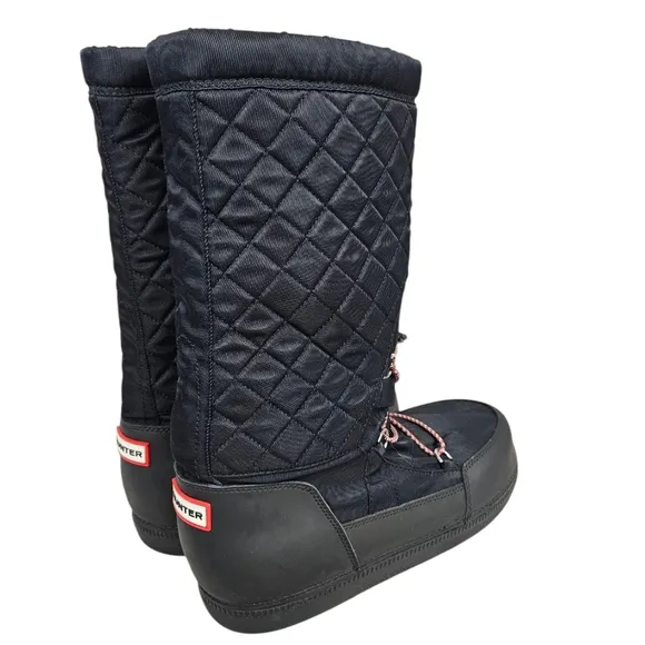 Hunter Platform Snow Boots Original Quilted Boots Black Size 8 Women's
