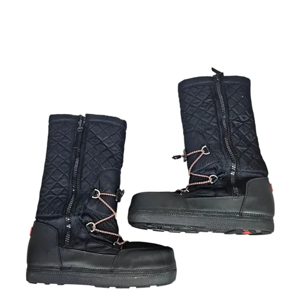 Hunter Platform Snow Boots Original Quilted Boots Black Size 8 Women's