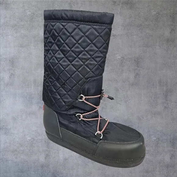 Hunter Platform Snow Boots Original Quilted Boots Black Size 8 Women's
