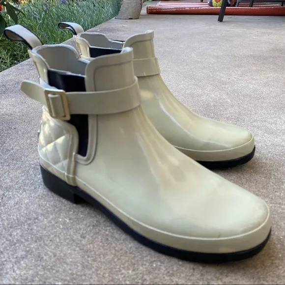 Hunter Quilted Gloss Chelsea Boots Womens 6 Rain Boot Fisherman