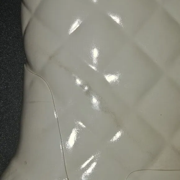 HUNTER Refined Gloss Quilted Rubber Rain Boots Mid Calf US 7 EU 36 Cream