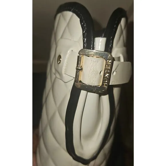 HUNTER Refined Gloss Quilted Rubber Rain Boots Mid Calf US 7 EU 36 Cream