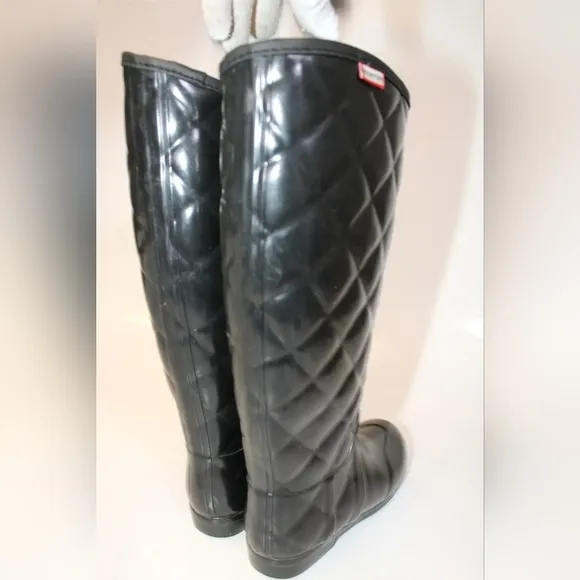 Hunter Regent Savoy Womens 7 38 Tall Quilted Black Knee High Boots