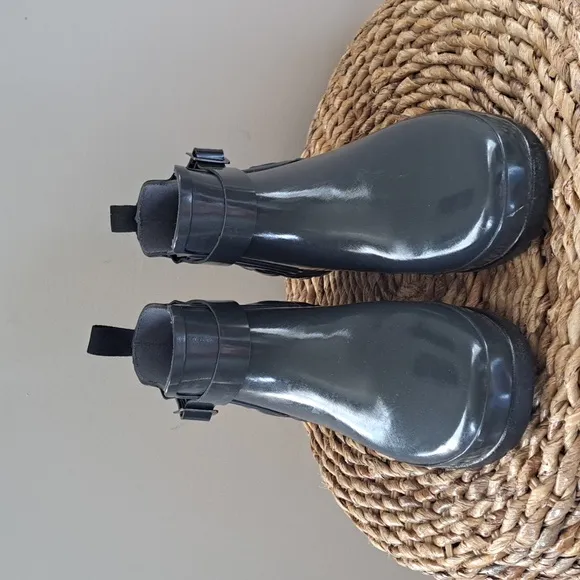 Hunter Womens Low Cut Dark Blue/Grey Waterproof Wellie Rain Boots Quilted Back10