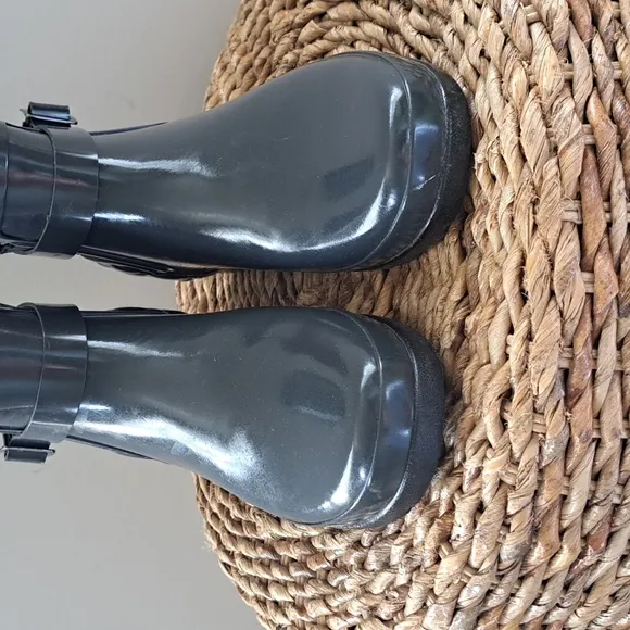 Hunter Womens Low Cut Dark Blue/Grey Waterproof Wellie Rain Boots Quilted Back10