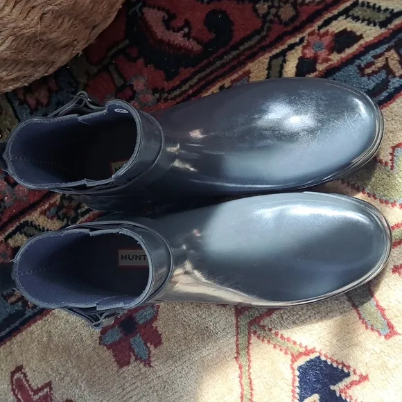 Hunter Womens Low Cut Dark Blue/Grey Waterproof Wellie Rain Boots Quilted Back10