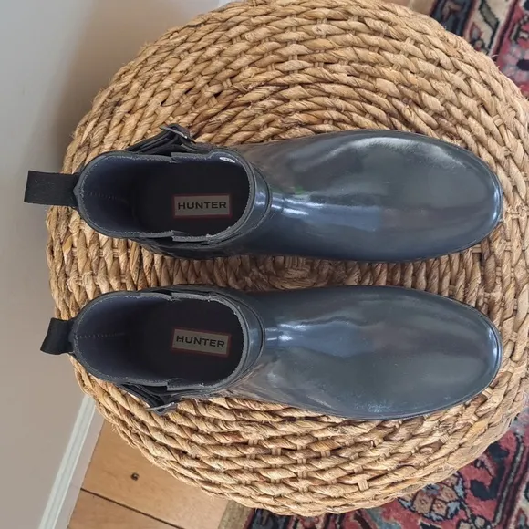 Hunter Womens Low Cut Dark Blue/Grey Waterproof Wellie Rain Boots Quilted Back10