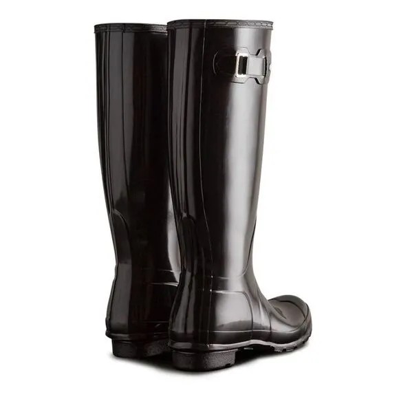 Hunter Women's Black Original Tall Gloss Rain Boots With Knit Socks Size 9