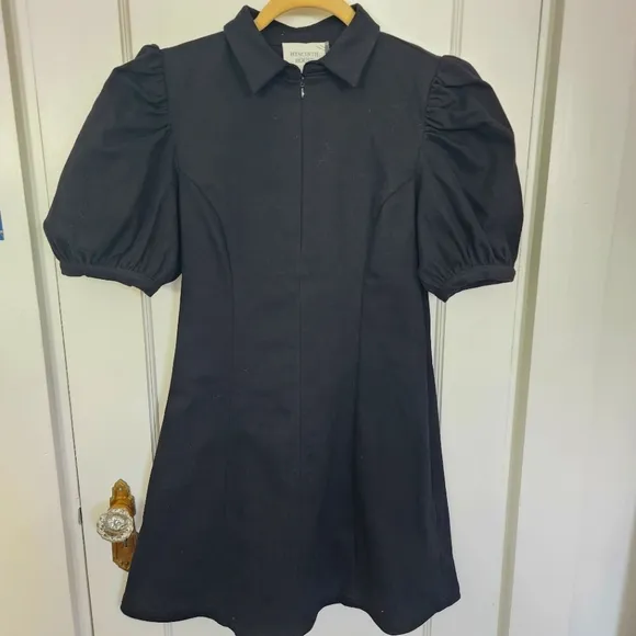 Hyacinth House  Black Front Zip Denim Mini Dress