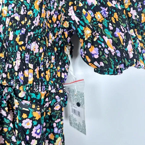 HYACINTH HOUSE Black Multi Floral Smocked Samantha Midi Dress XXL