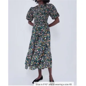 HYACINTH HOUSE Black Multi Floral Smocked Samantha Midi Dress XXL