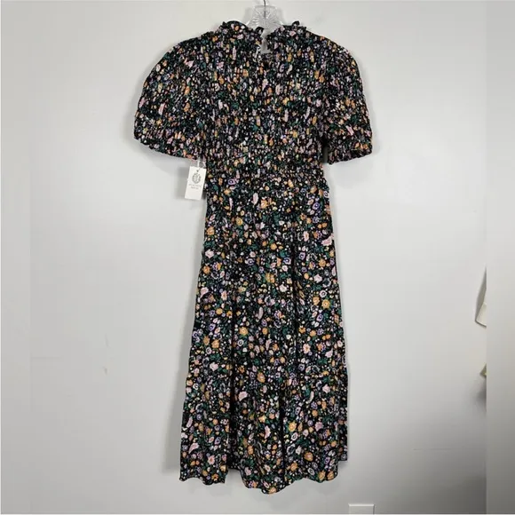 HYACINTH HOUSE Black Multi Floral Smocked Samantha Midi Dress XXL