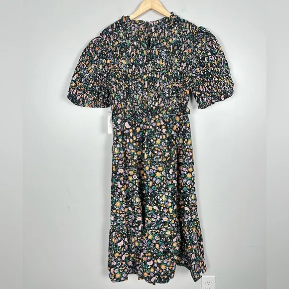 HYACINTH HOUSE Black Multi Floral Smocked Samantha Midi Dress XXL