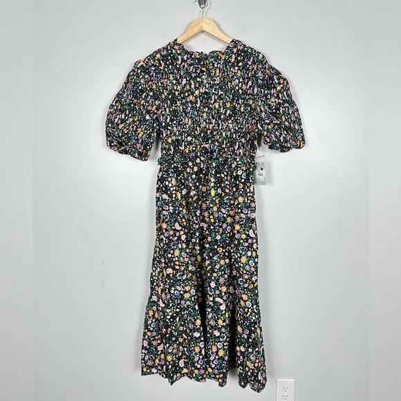 HYACINTH HOUSE Black Multi Floral Smocked Samantha Midi Dress XXL