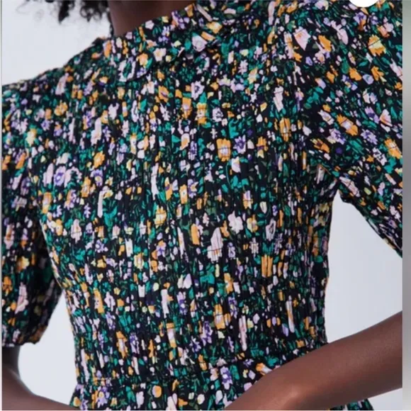 HYACINTH HOUSE Black Multi Floral Smocked Samantha Midi Dress XXL