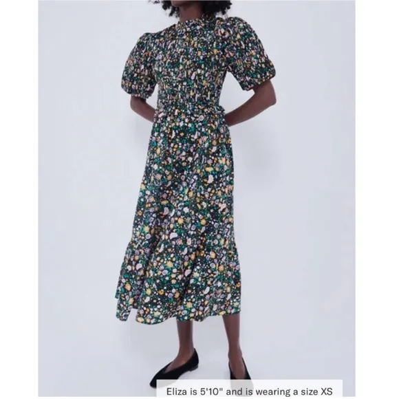 HYACINTH HOUSE Black Multi Floral Smocked Samantha Midi Dress XXL