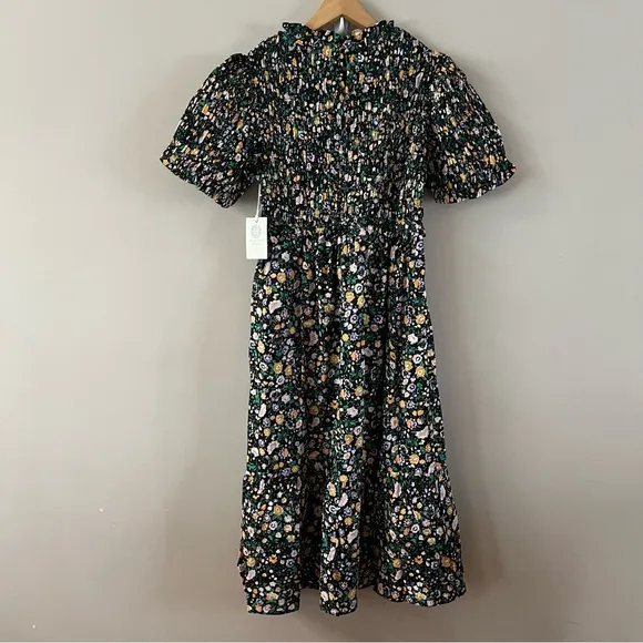 Hyacinth house smocked Samantha midi dress ladies size medium black multi floral