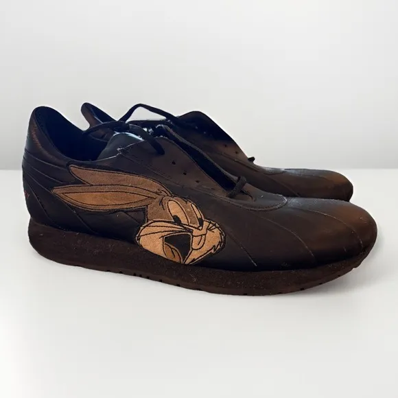 Iceberg History Bugs Bunny Sneakers 90s Vintage Black RARE Leather Sz 10 - 43