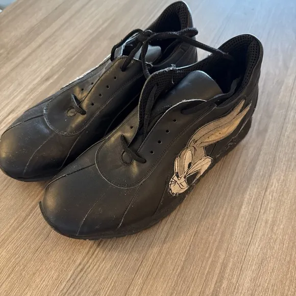 Iceberg History Bugs Bunny Sneakers 90s Vintage Black RARE Leather Sz 10 - 43