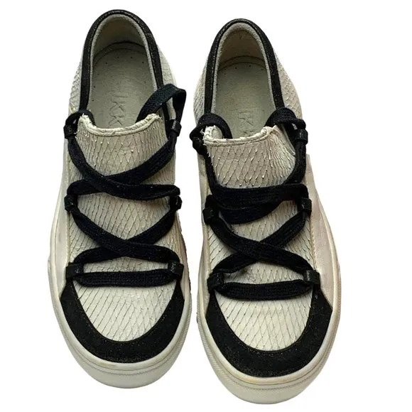 IKKII Italian Leather Slip‎ On Ankle Lace Up Fashion Sneakers
