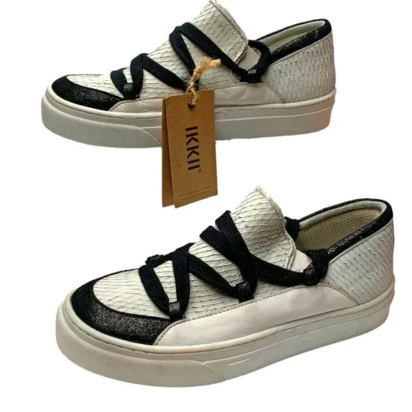 IKKII Italian Leather Slip‎ On Ankle Lace Up Fashion Sneakers