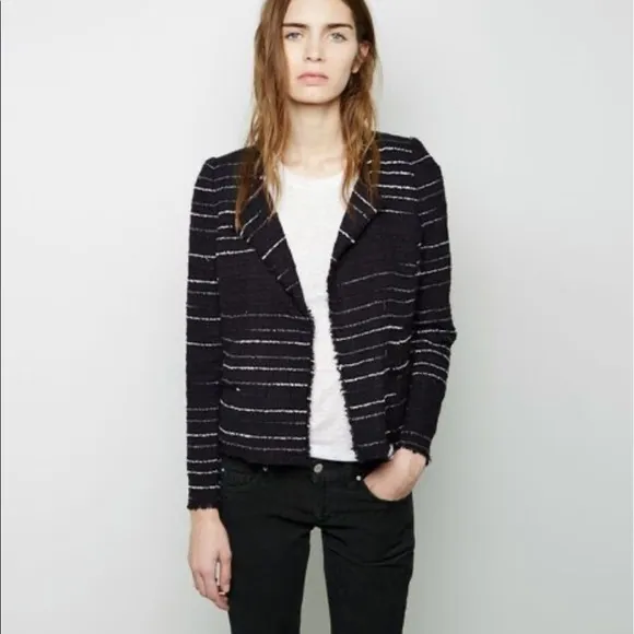 ISABEL MARANT Black Tweed Glenn Striped Jacket Size FR 40/US Medium