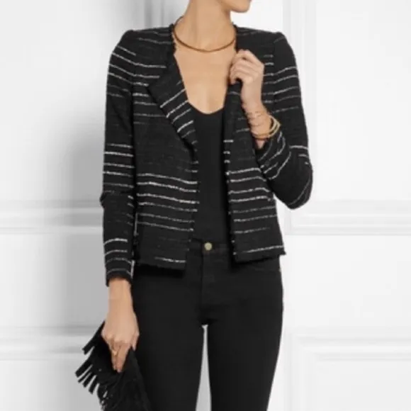 ISABEL MARANT Black Tweed Glenn Striped Jacket Size FR 40/US Medium
