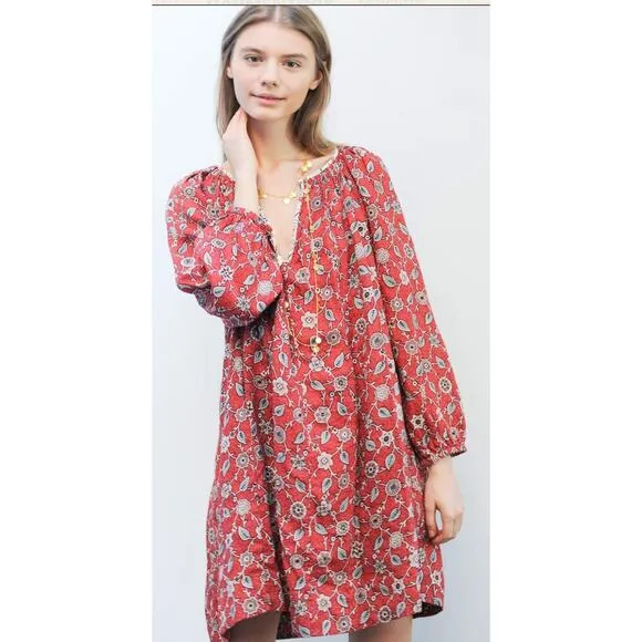 Isabel Marant Etoile Tonya Linen Pheasant Dress Size 36 Boho Hippie Designer