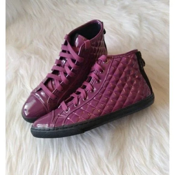 ITALIAN QUILTED LEATHER FASHION SNEAKERS PURPLE SZ 9 Womens Size 9