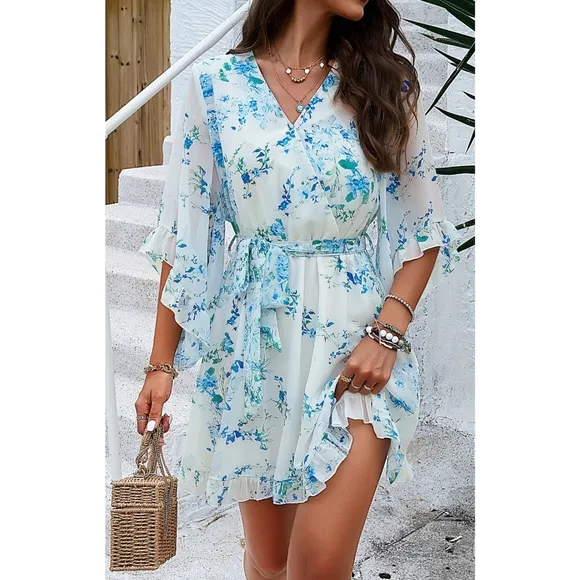 Ivory Breezy Chic Ruffled Half Sleeve Mini Dress