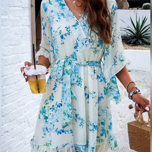 Ivory Breezy Chic Ruffled Half Sleeve Mini Dress