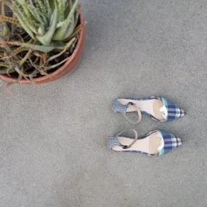J Crew Mixed Gingham &amp; Madras Plaid Ankle Strap d'Orsay Flats Size 6