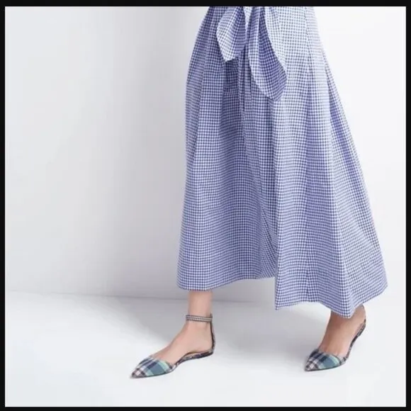 J Crew Mixed Gingham &amp; Madras Plaid Ankle Strap d'Orsay Flats Size 6