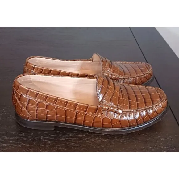 J. Crew Winona Loafers Croc-Embossed Leather Brown Women's Loafers Size 12