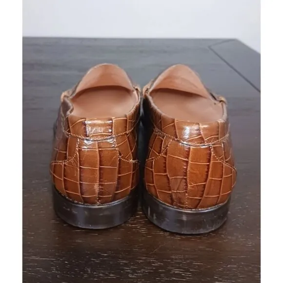 J. Crew Winona Loafers Croc-Embossed Leather Brown Women's Loafers Size 12