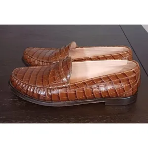 J. Crew Winona Loafers Croc-Embossed Leather Brown Women's Loafers Size 12
