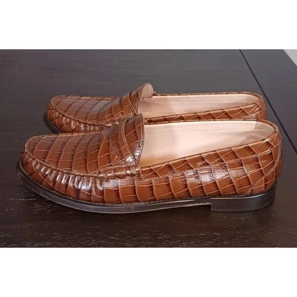 J. Crew Winona Loafers Croc-Embossed Leather Brown Women's Loafers Size 12